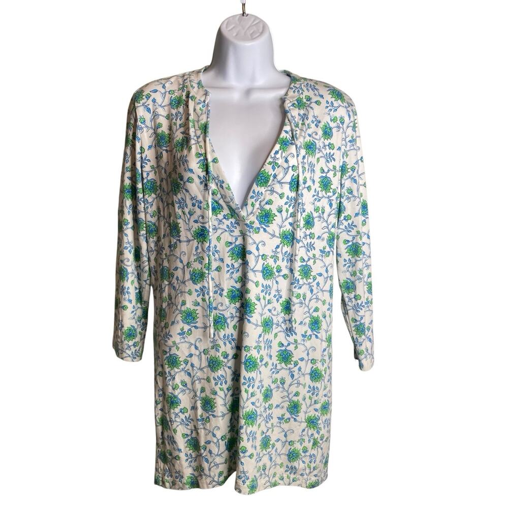 J McLaughlin Women's Blue Floral Long Tunic Top Size S Feminine Fairy Boho